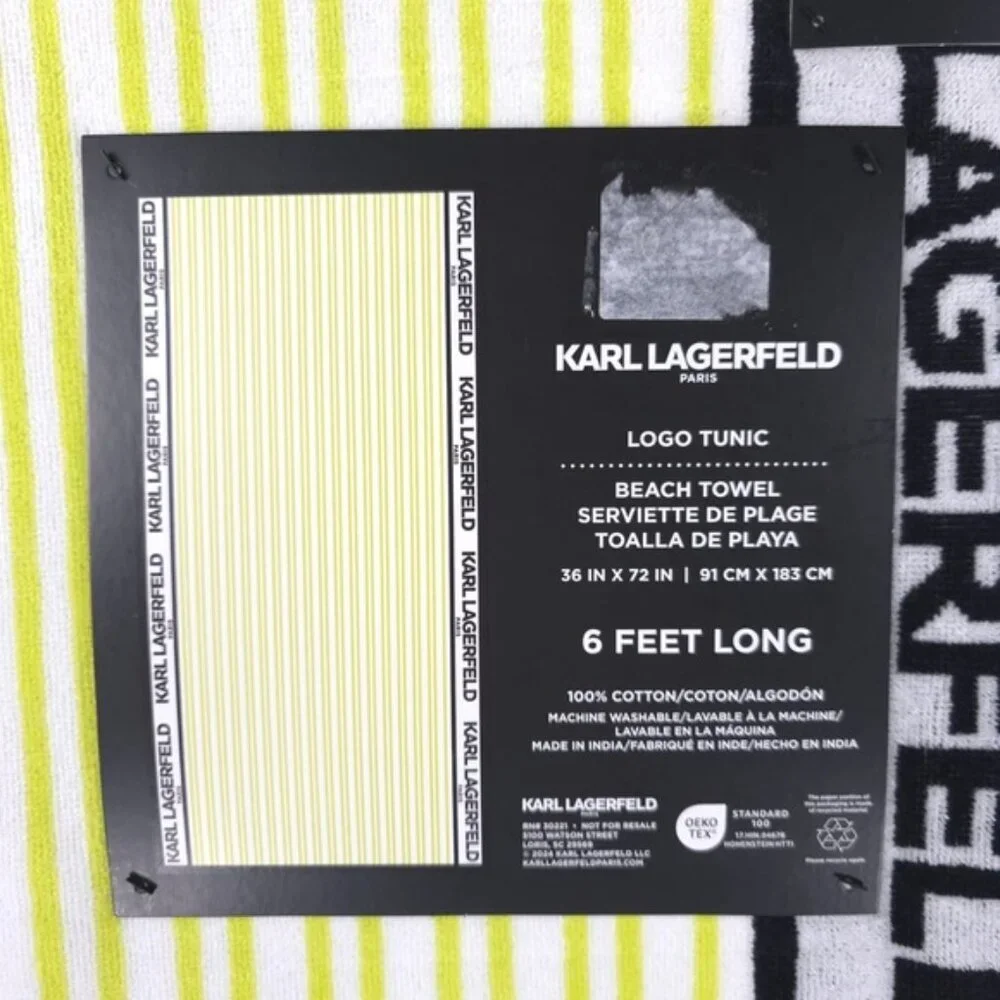 NWT KARL LAGERFELD LOGO TUNIC Beach Towel 36 in X 72 in 6 FEET LONG 100% Cotton‎
